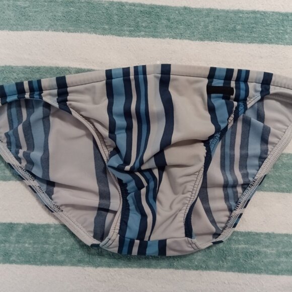 (Pre-Owned) RARE VINTAGE HOM SWIM BRIEF, SIZE 32", BLUES LIGHT-GRAY STRIPES (*) - Picture 1 of 7